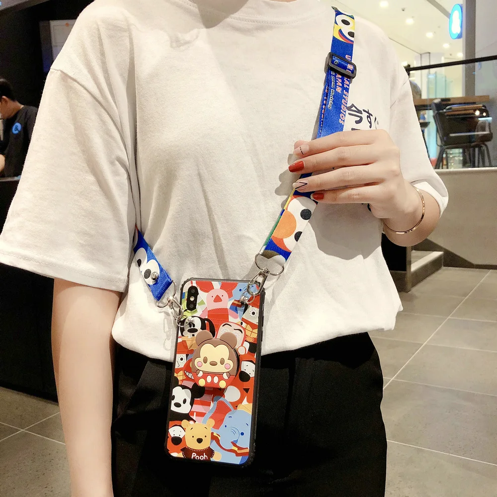 

New 2021 Disney waterproof anti-drop phone case with Lanyard strap bracket for iPhone 7/8 plus x xr xs max 11/12pro max 12mini