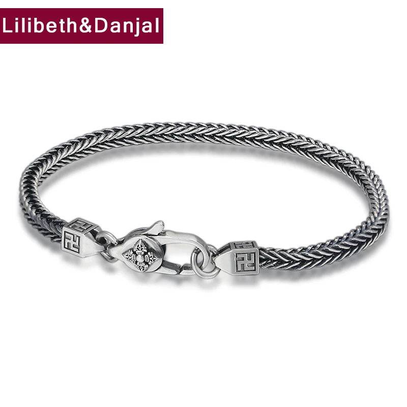 

2021 Survival 4mm Thick 100% Real 925 Sterling Silver Men Women Buddha Vajra Foxtail Chain Bracelet Bangle Vintage Jewelry B02