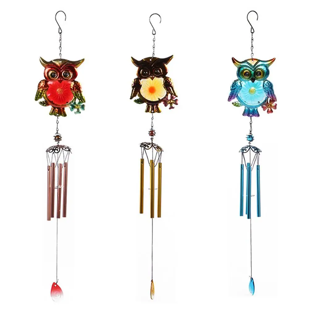 

New 2021 Wind Chime Pendant Metal Owl Wind Chimes Garden Outdoor Decor Hanging Pendant Orange Blue Wind Chimes Hanging