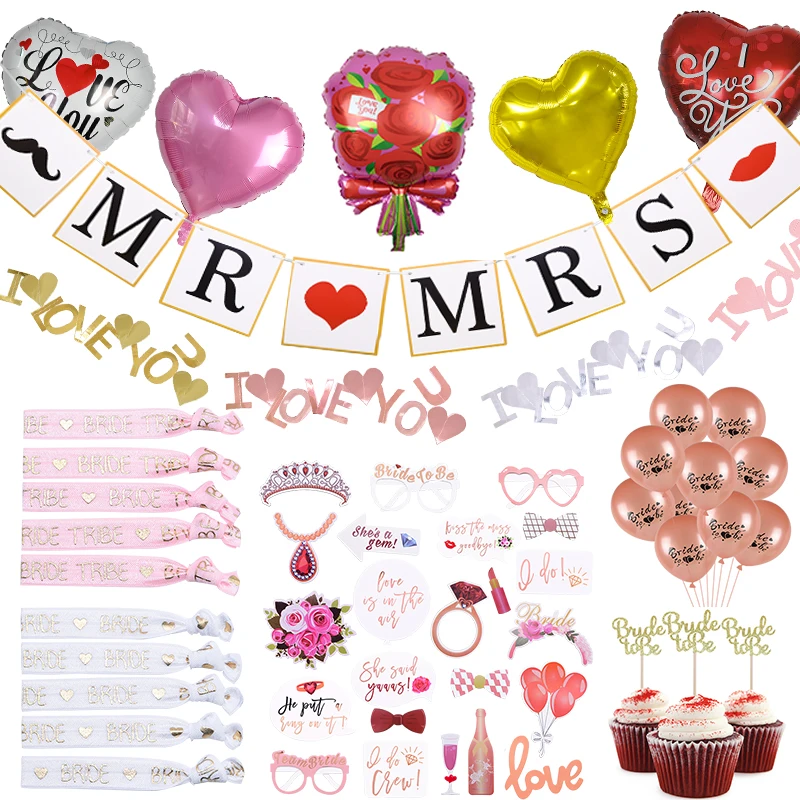 

Wedding Gift Favor Highlights Ornament Team Bride Balloon Set Pull Flower Topper Marriage Room Bachelorette Party Decorations