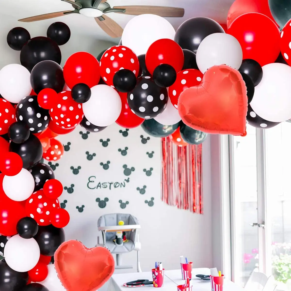 

165pcs Minnie Mouse Balloon Garland Arch Kit Black Red White Balloon Garland Arch Balloon Strip For Minnie Mouse Party Supplies