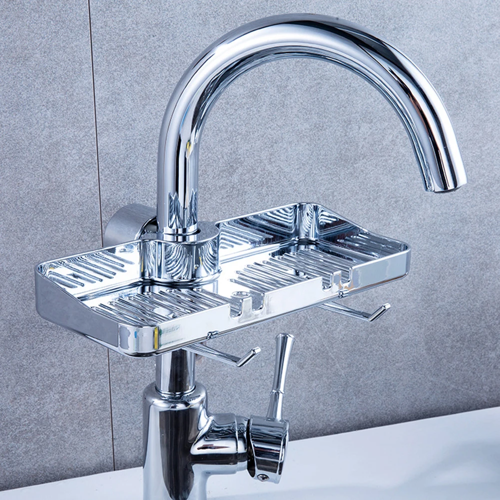 

Kitchen Sponge Holder Adjustable Faucet Hanging Drainer Chrome plated Caddy Sponge Soap Cloth Rack Organizer Kitchen Accessories
