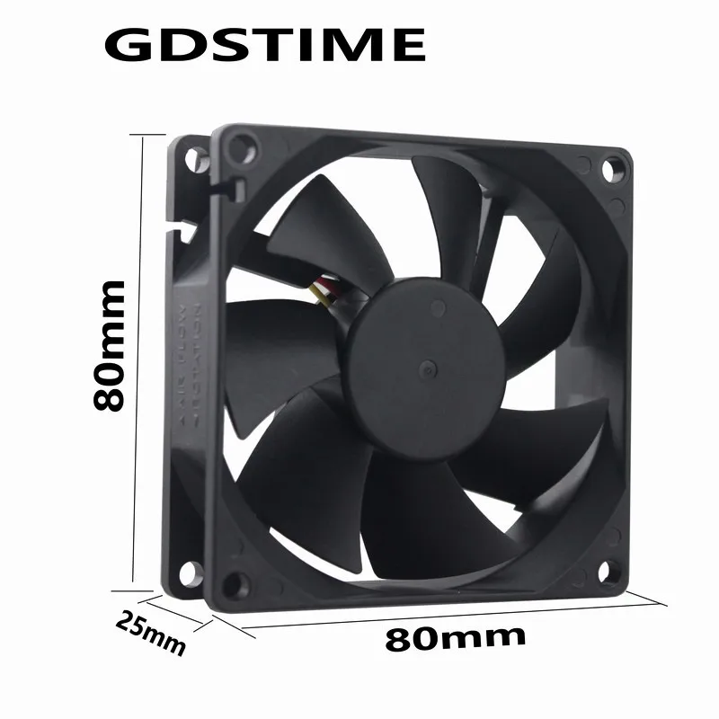 Вентилятор охлаждения Gdstime 2 шт. 8025S 80x80x25 мм 12 В 3pin 3 провода постоянный ток 80 чехол