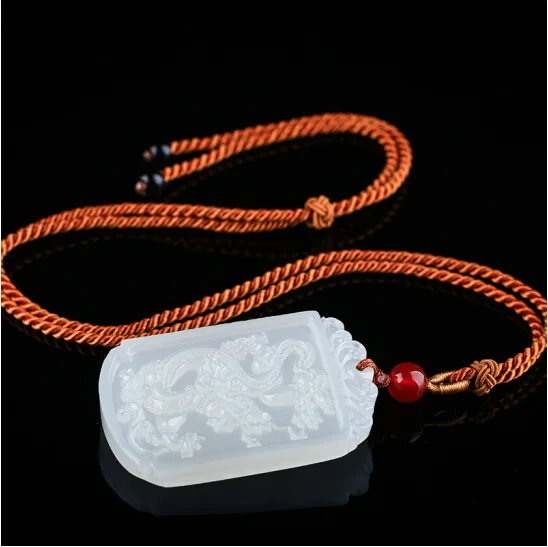 Натуральный белый нефрит летающий дракон кулон жадеит ожерелье Шарм ювелирные