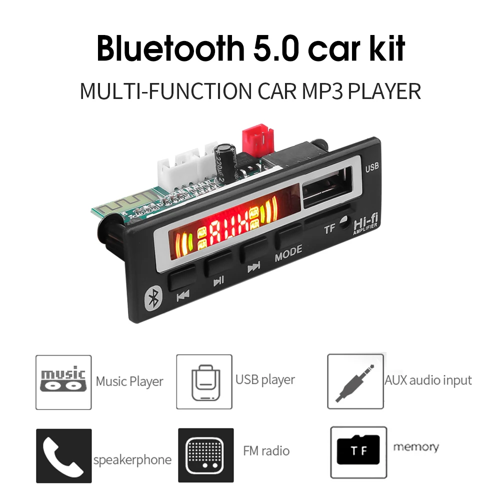 KEBIDU 5 в Bluetooth5.0 MP3 WMA WAV декодер плата 12 беспроводной аудио модуль цветной экран USB TF