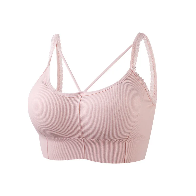 Женский кружевной бюстгальтер пуш ап бесшовный розовый без косточек с