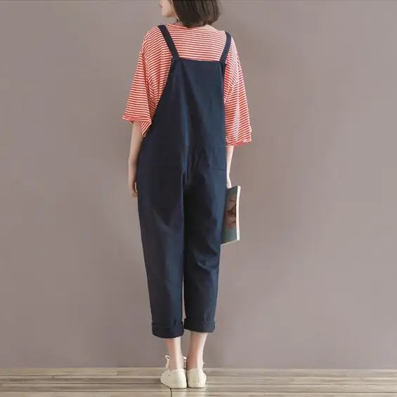 Ретро плюс размер женские комбинезоны брюки синий хлопок белье ретро 2020 женский