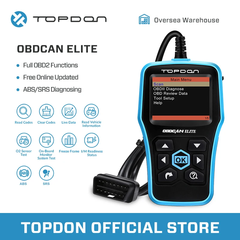TOPDON Ultrascan OBDCAN ELITE EOBD/OBD2 полнофункциональный ABS/SRS считыватель кодов для более чем 25 брендов выключите светильник двигателя проверки