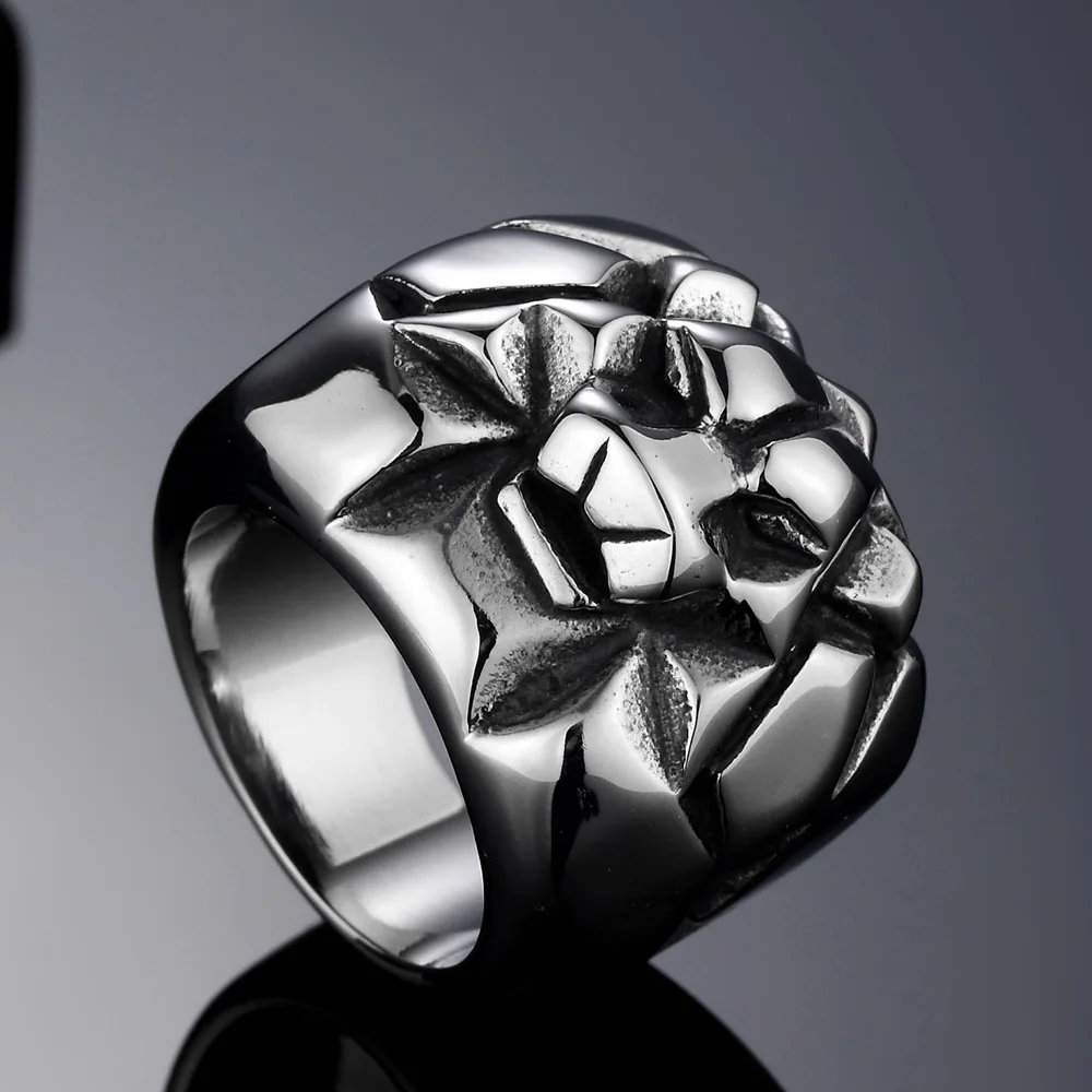 

Fashion 316L Stainless Steel Cool Mens Lion Head Domineering Signet Ring