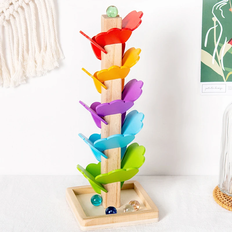 &Aacute;rbol de Canto de madera creativo para ni&ntilde;os, arco&iacute;ris, juego de pelota interactivo, juguetes educativos de aprendizaje-4