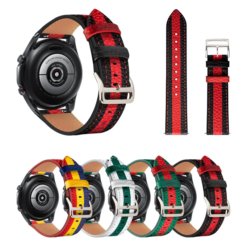 

22mm Striped Leather Bracelet for for Samsung Watch 3 45mm Galaxy 46mm Gear S3 Watch band for Huawei Watch GT 2e Magic GT2 46mm