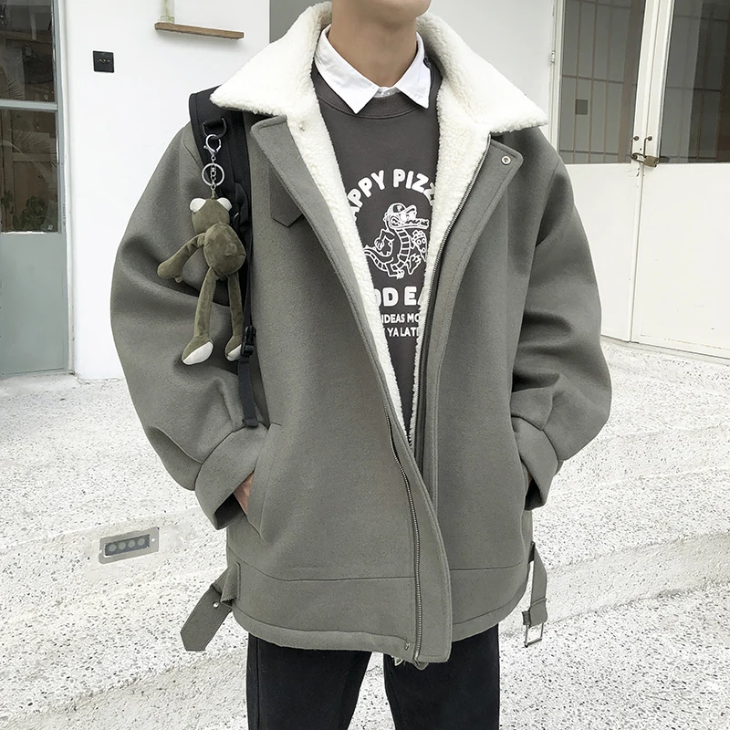 

Winter clothes fur one lamb hair pure color loose cotton coat jacket trendy fashion men's jacket spring coat QT5522