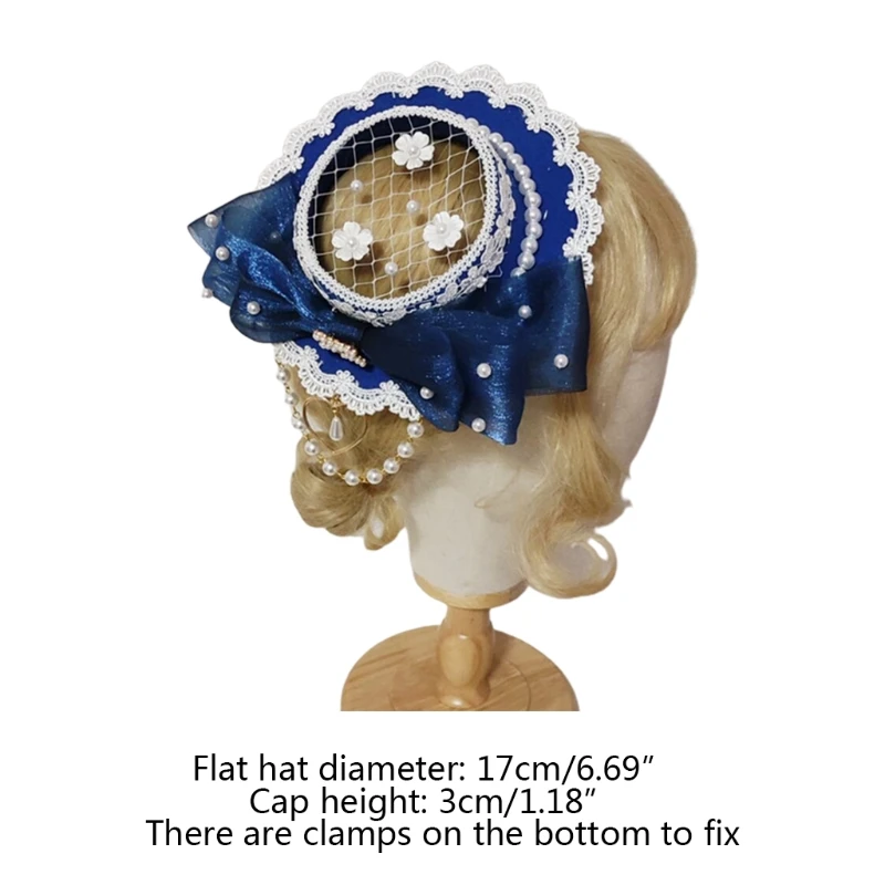 

Women's Lolita Flowers Shape Pearl Flat Hats Handmade Headwear Accessories Lace Net Top for c.cktail Party Wedding
