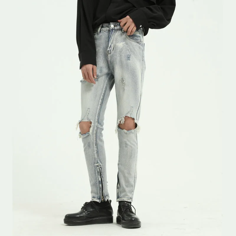 Джинсы мужские облегающие в стиле хип хоп повседневные брюки до щиколотки