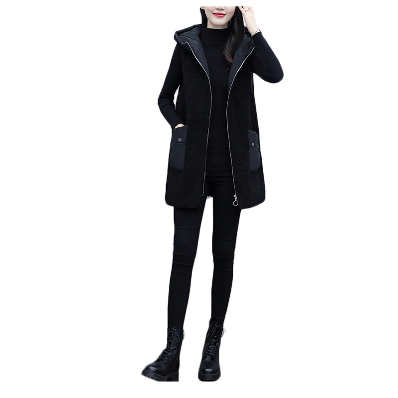 

Women's 2021 Autumn And Winter New Fashion Models Were Thin Lamb Wool Stitching Vest Loose Jacket Y569