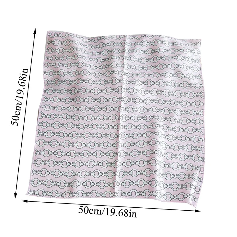 

50*50cm Bandana Head-Neck Satin Silk Scarf Round Chain Stripes Square Scarf Butterfly Floral Print Hair Tie Band