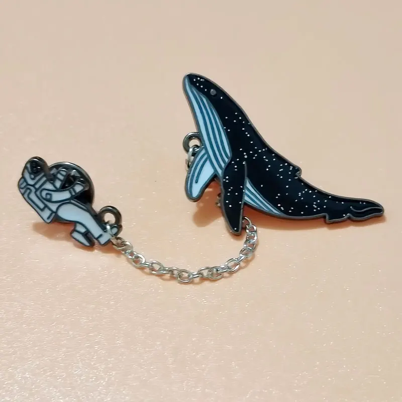 

Japanese Harajuku Style Astronaut and Whale Creative Metal Badge Brooch Action Figure Schoolbag Anime Accessories Toys Gifts