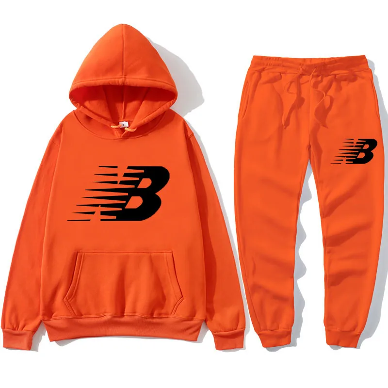 

Spring and autumn new men's Hoodie + pants Sweatshirt men's printed long sleeve fashion women's Pullover leisure sportswear set