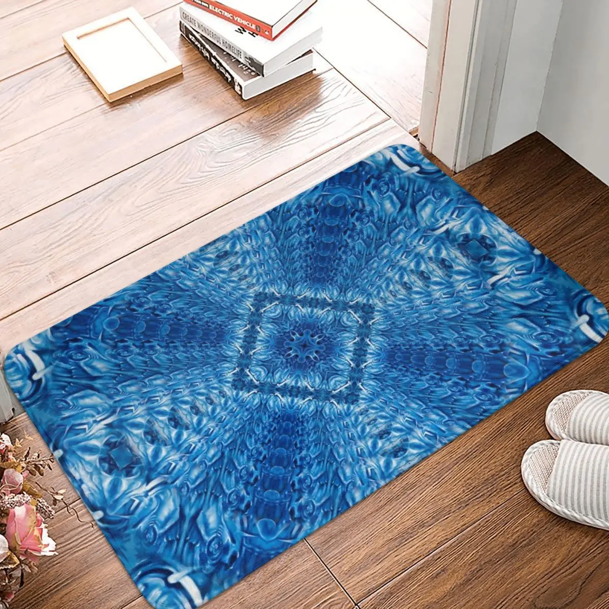 

Velvet Splash Bloom Blue Ocean Waves Doormat Carpet Mat Rug Polyester Non-Slip Floor Decor Bath Bathroom Kitchen Balcony 40*60