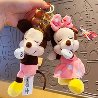 sweet cute plush sleeping lovers mouse keychain for womens bag backpack pendant car keys holder kids schoolbag decor for airpods