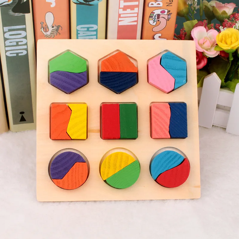 Девять сеток деревянные геометрические формы трехмерная головоломка Дошкольное
