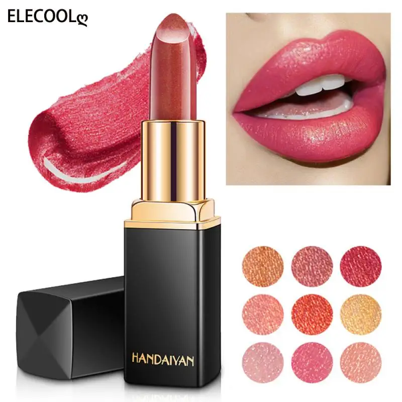 

ELECOOL Glitter Lipstick Moisturizing Makeup Velvet Matte Lipstick Waterproof Lipstains Sexy Shiny Red Cosmetics Pigment Rouge