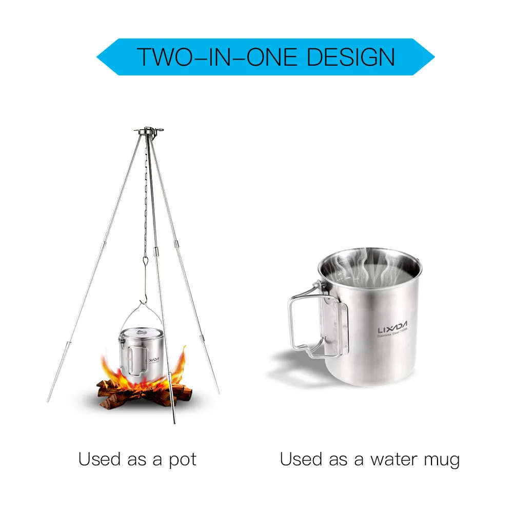 

Lixada 750ml Stainless Steel Pot Portable Water Mug Cup Coffee Milk Mug Outdoor Camping Cookware with Lid and Foldable Handle