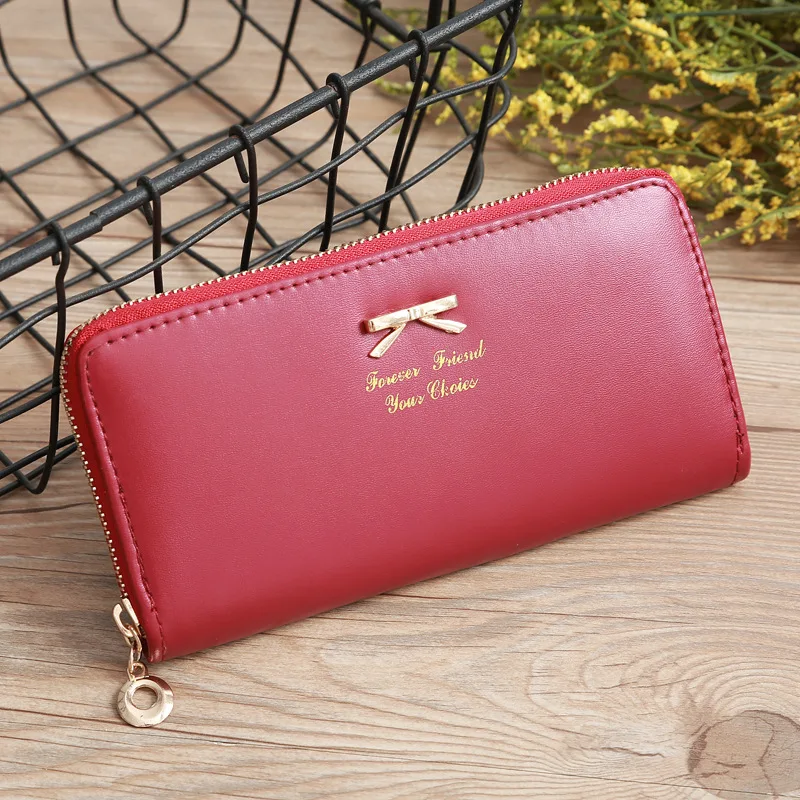 

2021 Fashion Solid Color Bow Simple Long Card Case Ladies Wallet