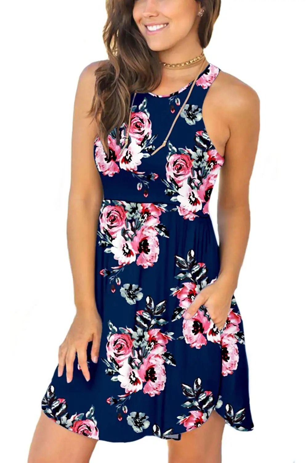 

Unbranded Women's Sleeveless Loose Plain Dresses Casual Short Dress with Pockets