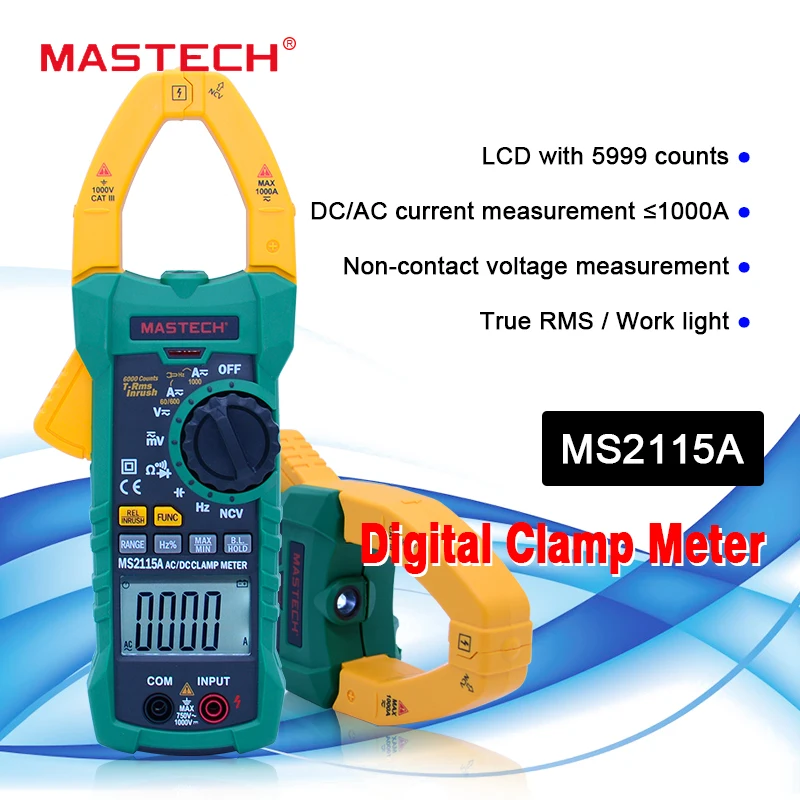 

MASTECH MS2115A AC/DC Digital Clamp Meter 1000A NCV auto range current clamp meter Multimeter measured clamp current tester