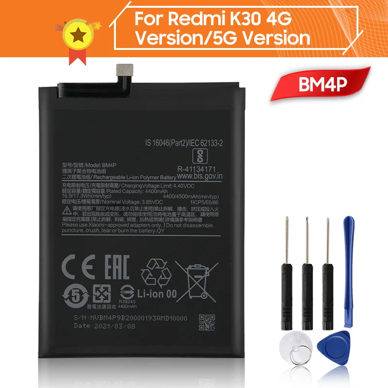 

Батарея для телефона BM4P для Xiaomi MI Redmi K30 4500 мАч, сменная батарея + инструмент 4500 мАч 3,85 В Вт/ч
