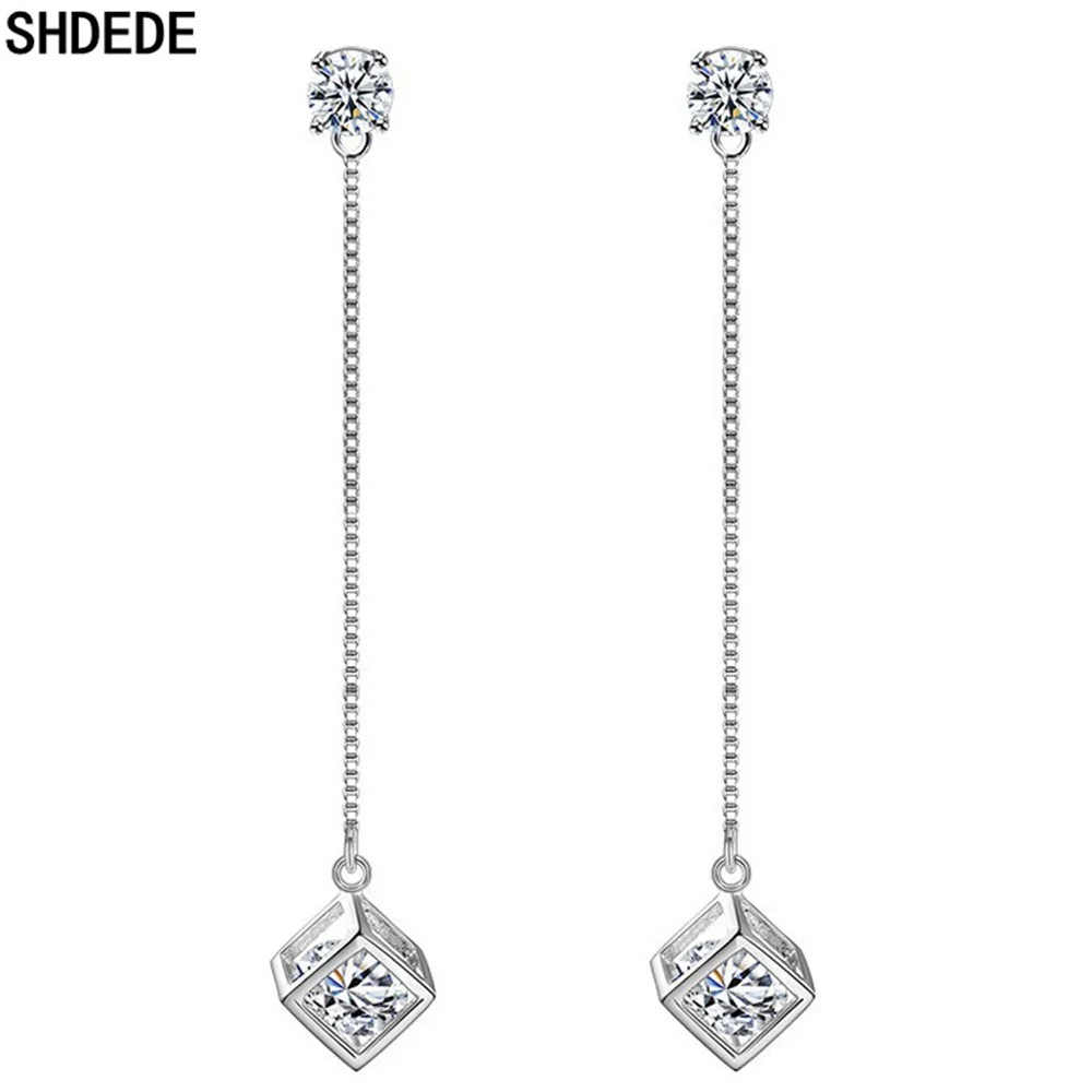

SHDEDE Long Earrings Fashion Jewelry Embellished With Crystals From Austrian 925 Silver Drop Dangle Earrings For Women -WH