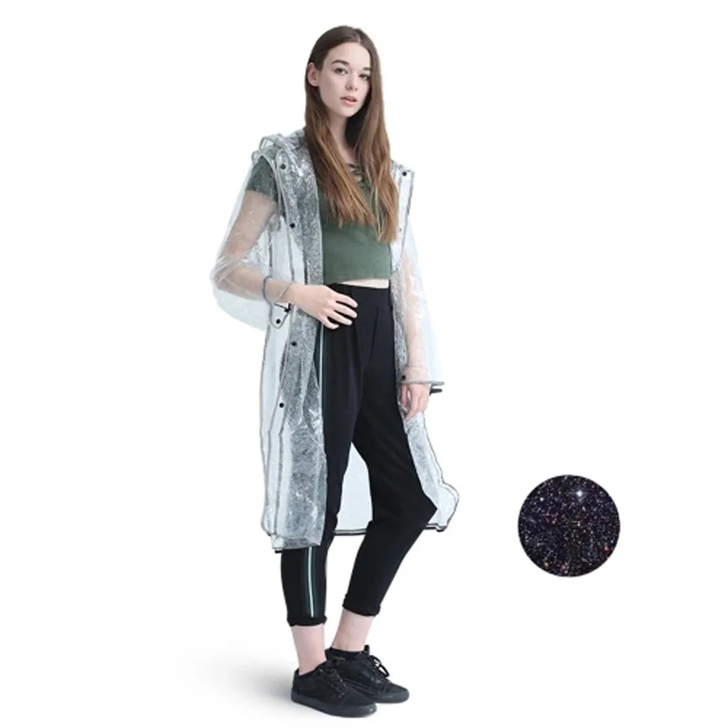 poncho adult female non-disposable raincoat Reflective Lightweight reusable Transparent Hooded Raincoat Waterproof