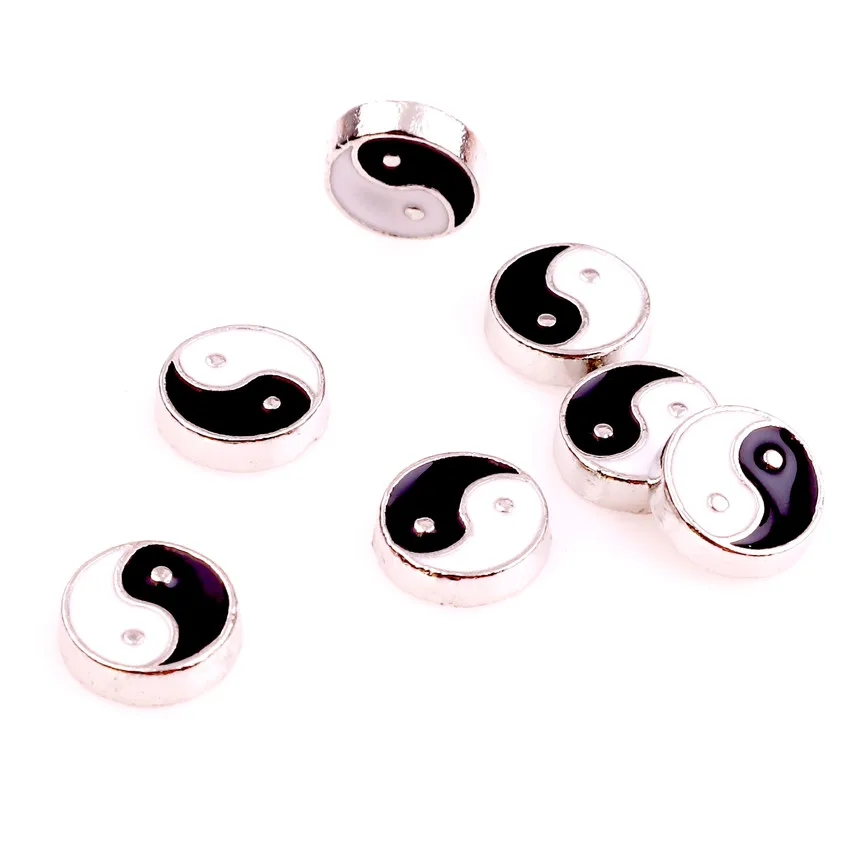 20Pcs/lot Round black white Tai Chi Yin and Yang Bagua Floating Charms Fit Memory Living Locket Pendant Necklaces Jewelry - купить по