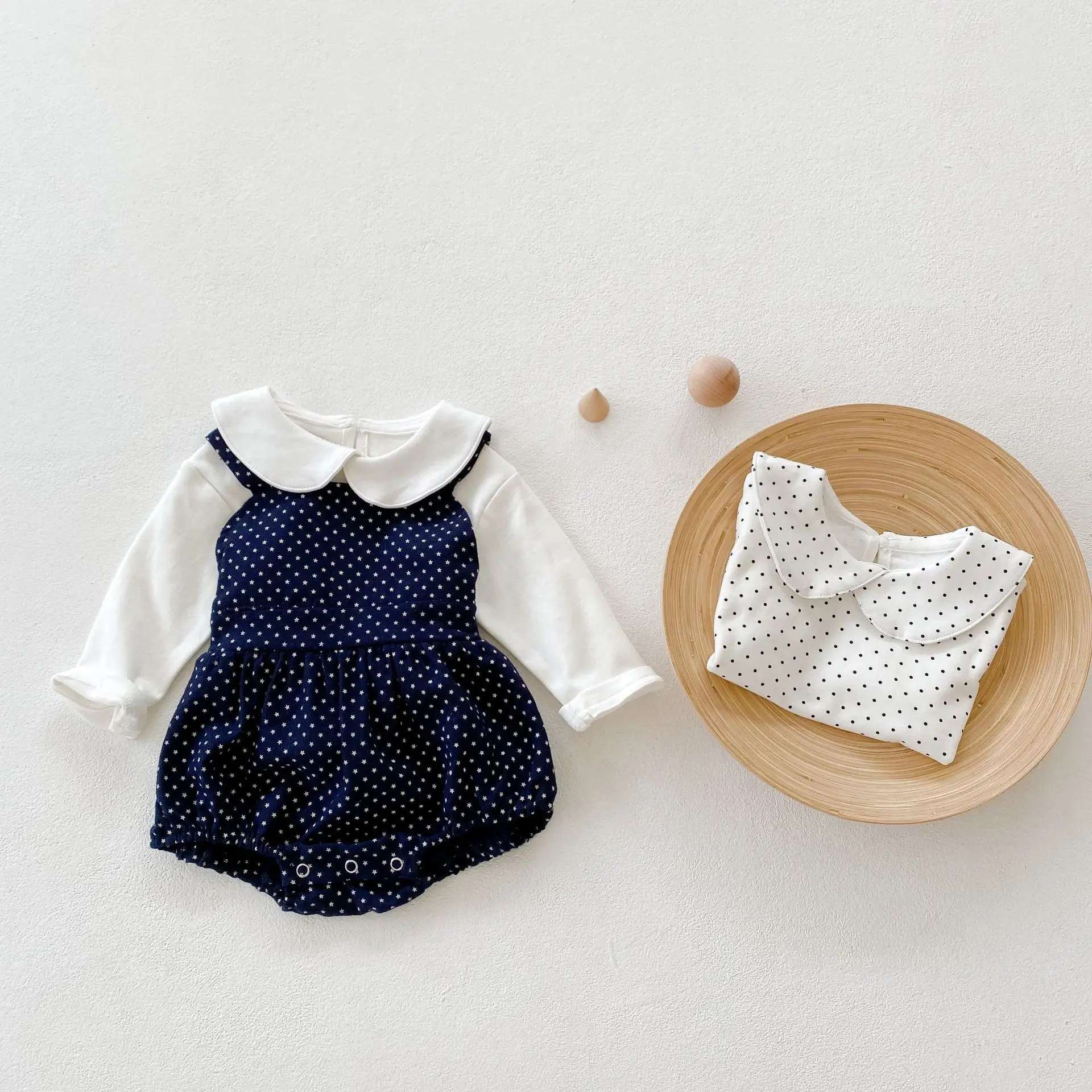 

Newborn Kids Baby Girls 2pcs Clothes Sets Children Toddler Dot Printed Jumpsuit And Long Sleeve Cotton Shirt Outfits 2021 Autumn