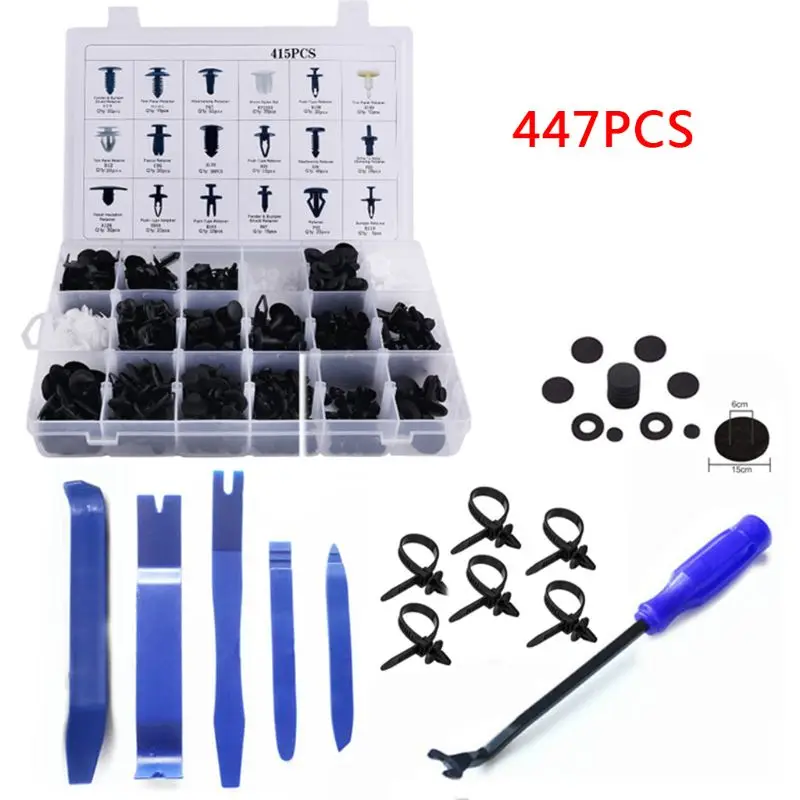 

Auto Body Fastener Rivet Clip Kit - 447pcs Car Clips Set with Push Retainer Clips Fastener Remover Auto Trim Removal Tool