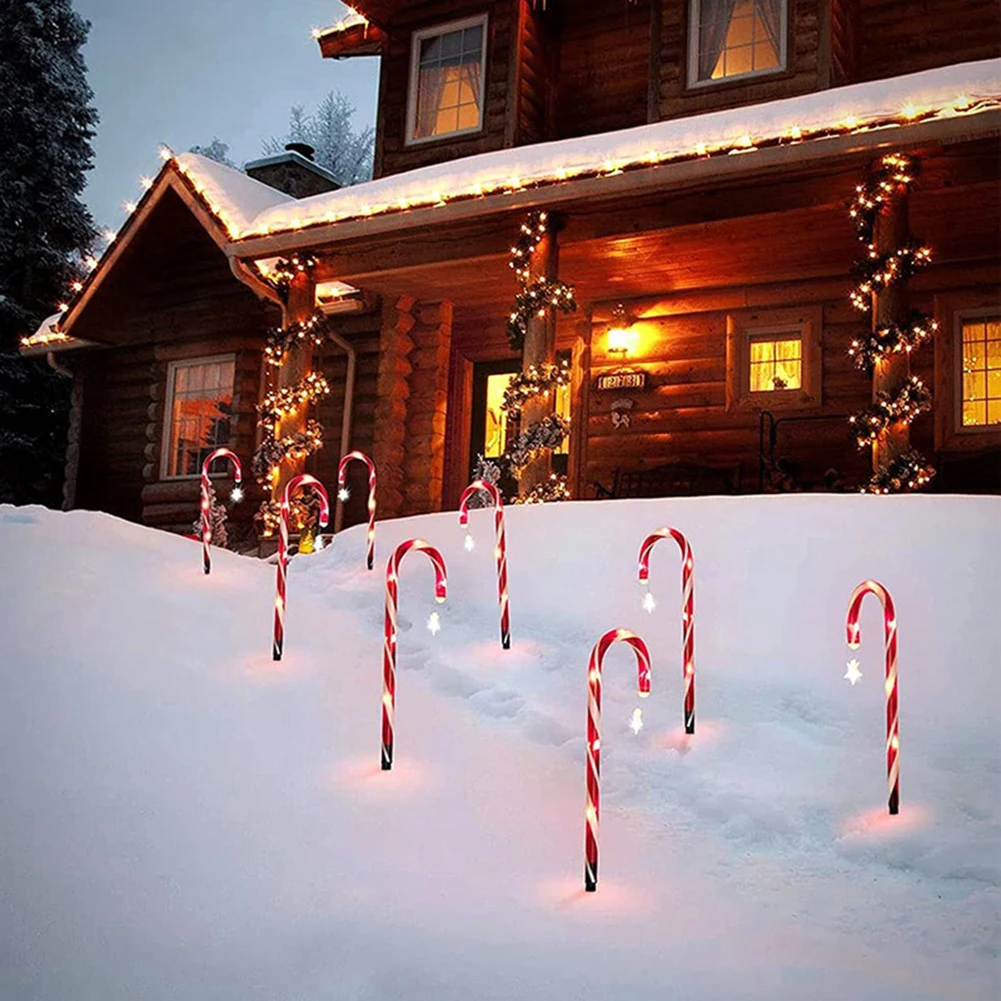 

8pcs Solar Power Christmas Candy Cane Lights Outdoor Garden Yard Lawn Decor Courtyard Lawn Decoration Light