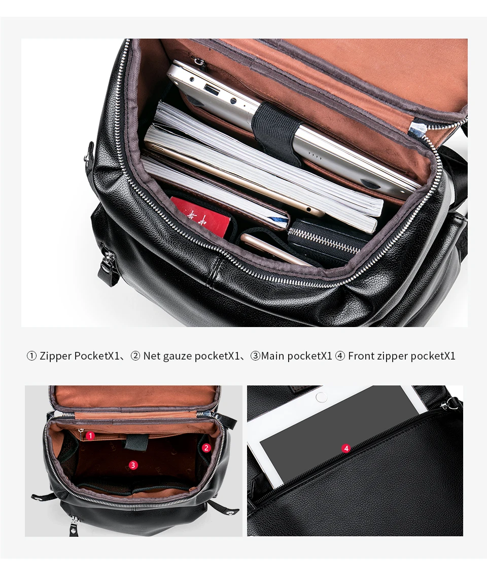 

LIELANG Men Backpack PU Leather Male Functional Waterproof Black Backpack Men School Bags Laptop For Teenager Travel Bags