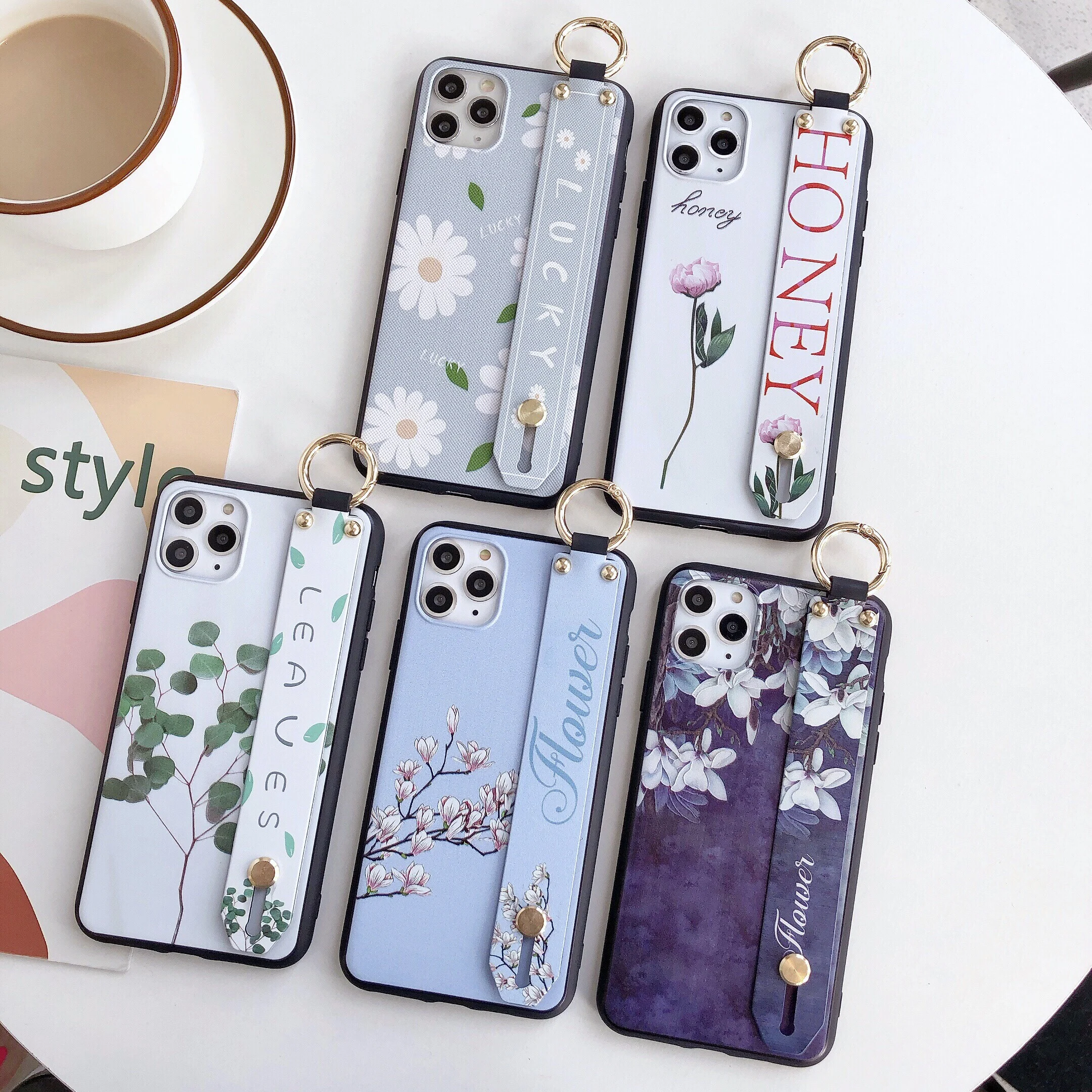 For Huawei Honor 8x 10 9 Lite Enjoy 8 Plus Nova 3i 5 Case Fashion Flower Dinosaur Lanyard Stand Silicon Phone Cover |