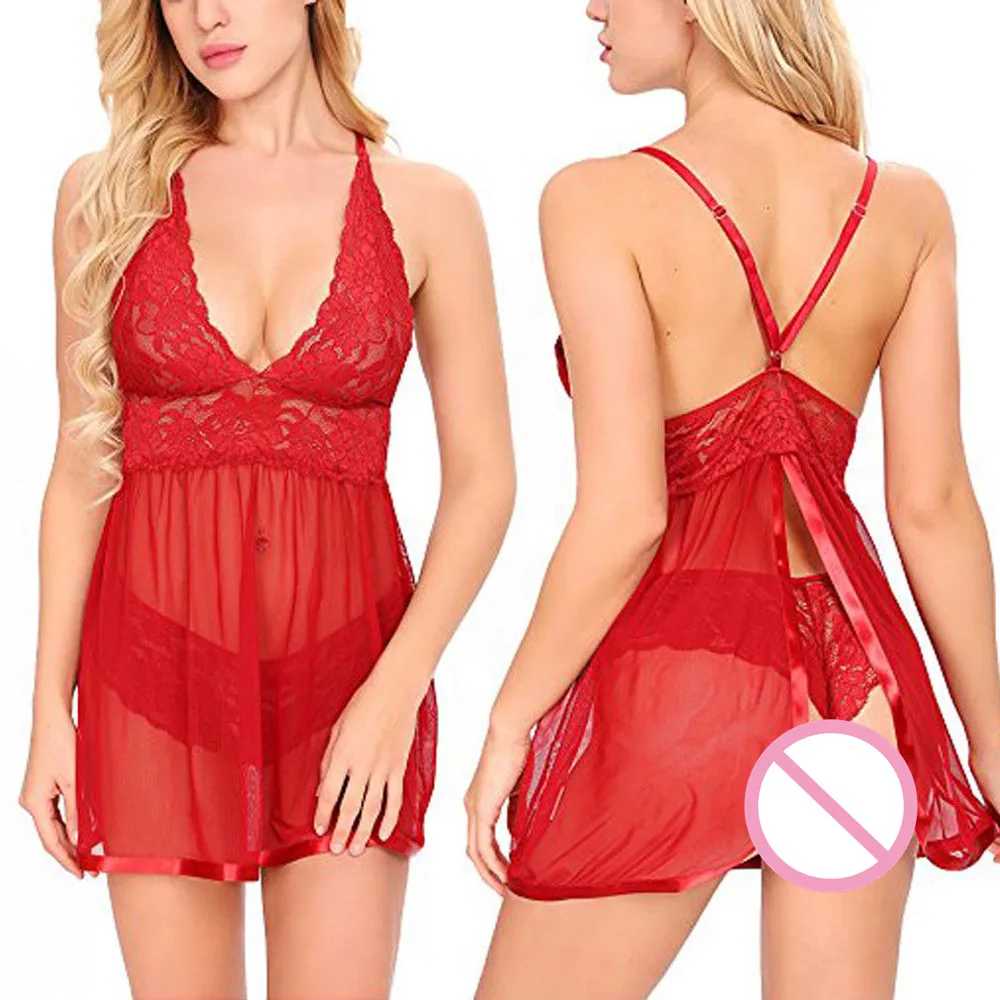 Сексуальная Ночная сорочка без рукавов Женская кружевная ночная на бретельках