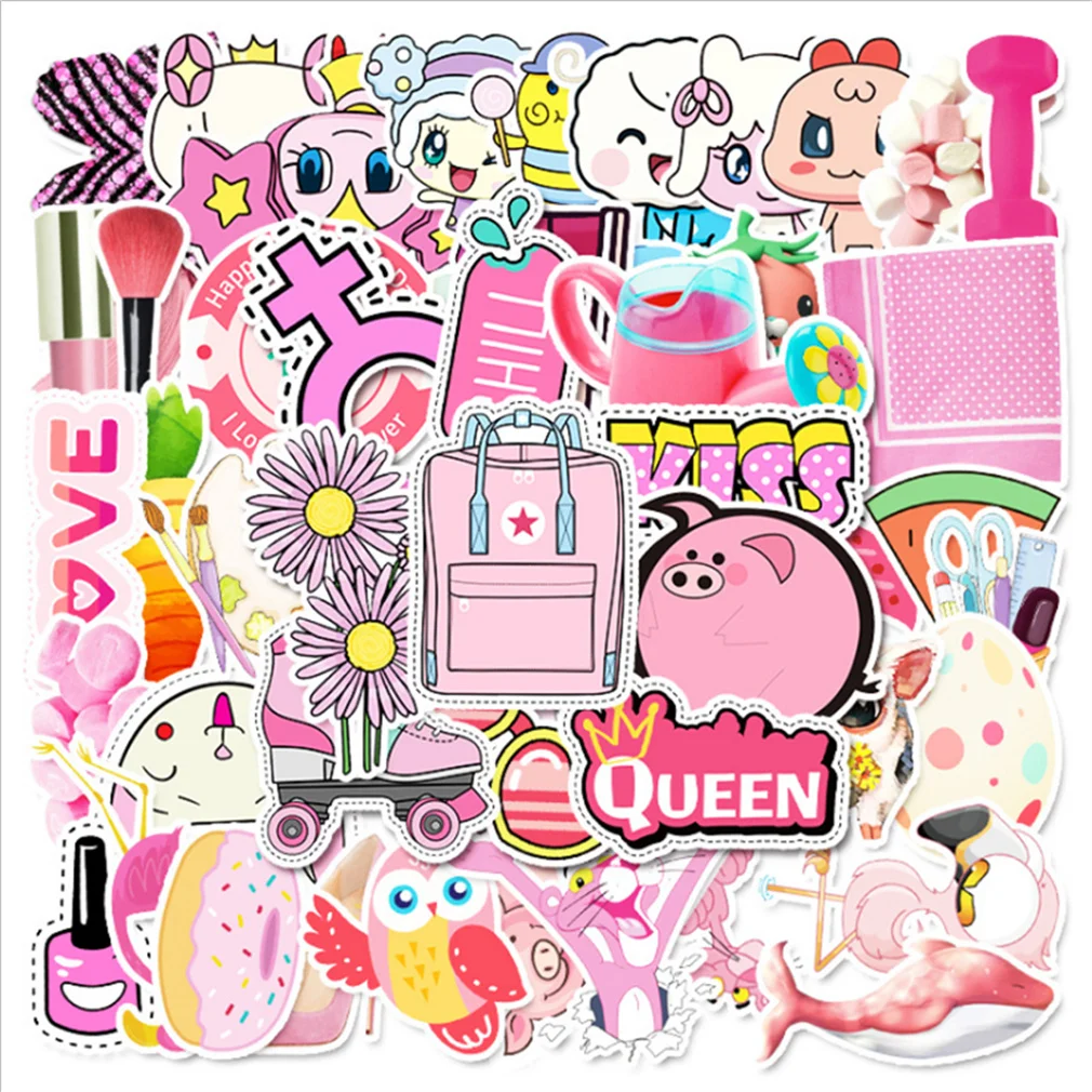 

10/30/50PCS Cartoon Pink Small Fresh Cute Girl Waterproof Graffiti Suitcase Diary Skateboard Toy Decoration Sticker Wholesale