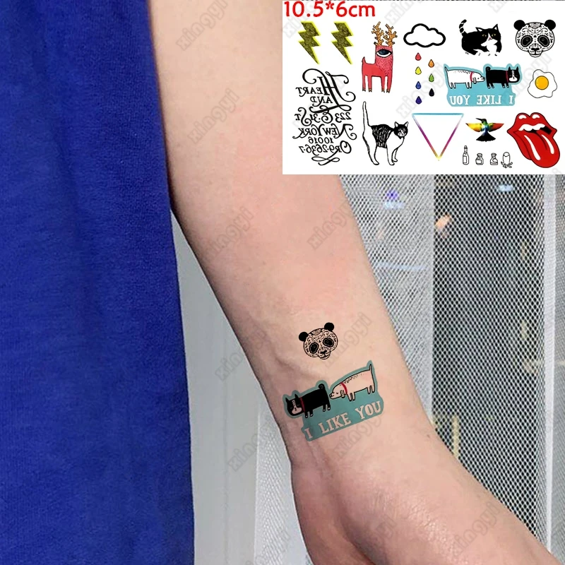 

Водостойкая Временная тату-наклейка, мультяшная черная кошка, тату, милая Китовая панда, животные, боди-арт, искусственная тату на руку для ж...