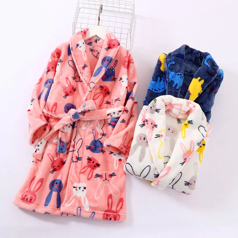 

Детские пижамы с динозавром, одежда для сна для девочек-подростков, зимний теплый халат для детей, халат, детская одежда для ванны, пижама с ж...