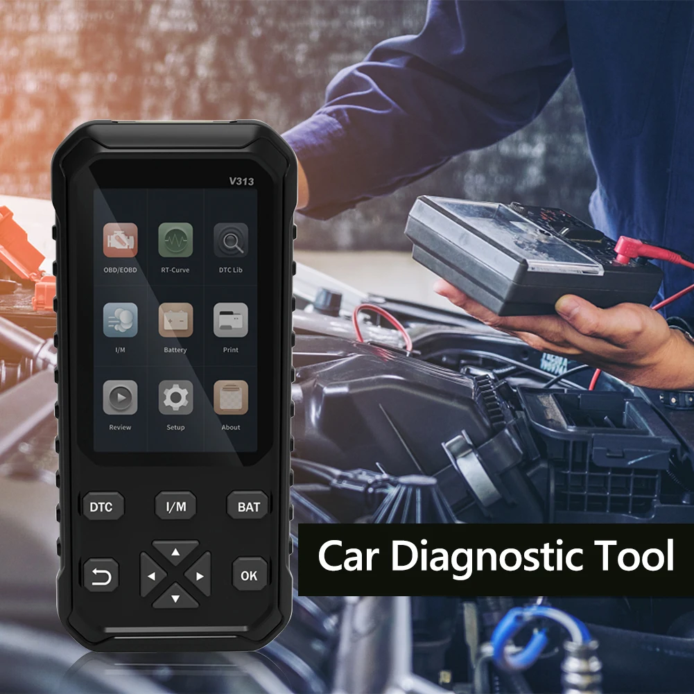 

Диагностический считыватель кодов V313 2 в 1 OBD2 поддерживает зарядку через USB с тестером батареи 12 В автомобильные автомобили, инструмент