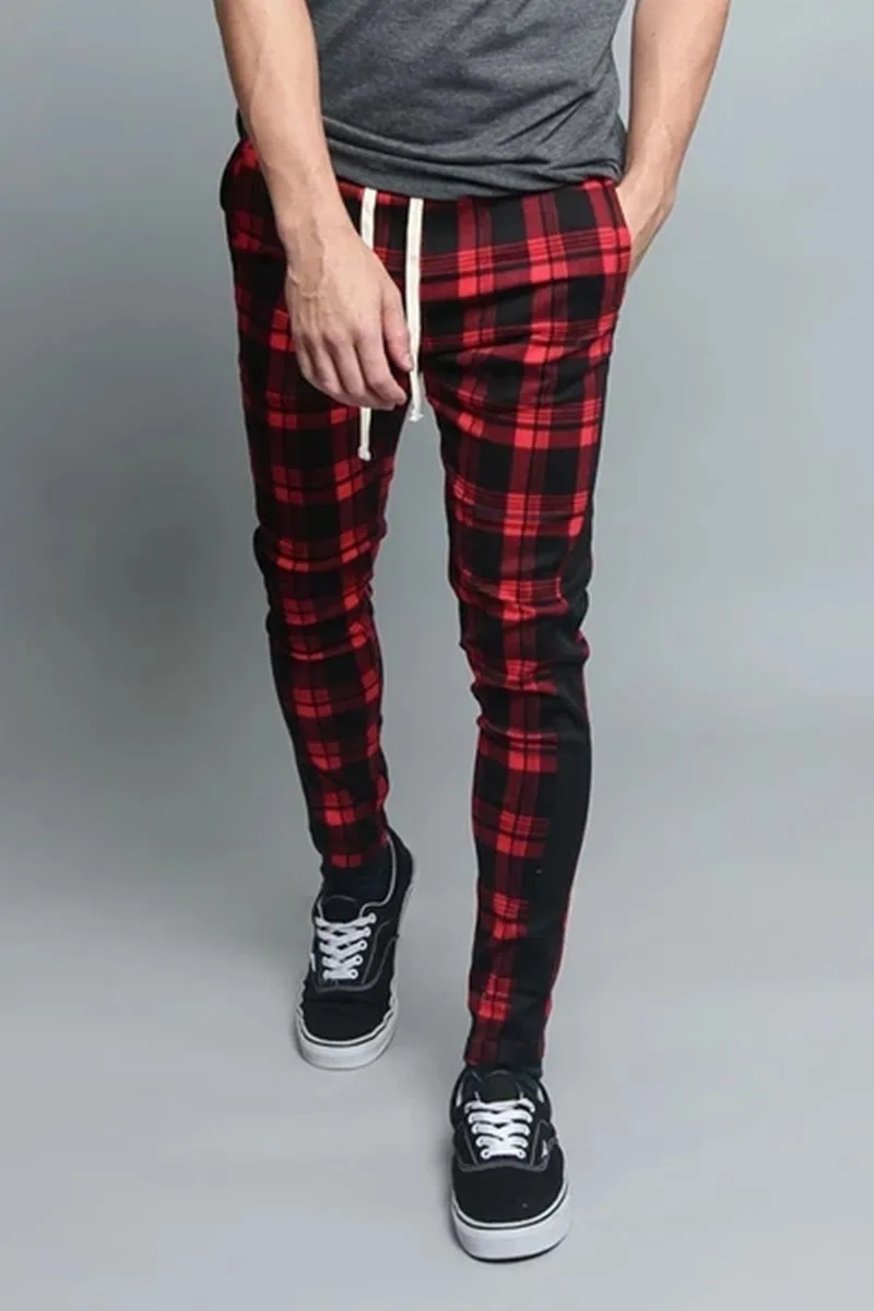 2019 spring and summer fashion pocket Men's Slim Fit Plaid Straight Leg Trousers Casual Pencil Jogger Pants |