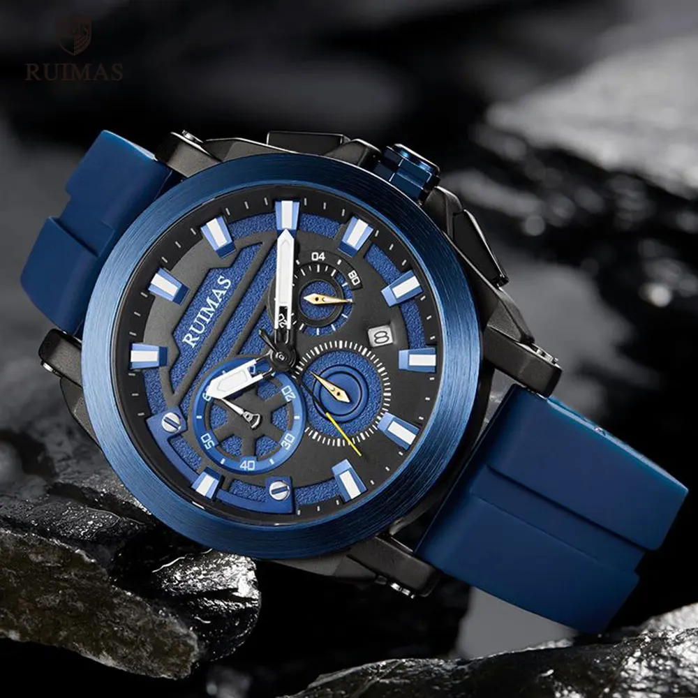 

RUIMAS Men's Blue Sports Watches Luxury Chronograph Quartz Watch Man Top Brand Military Waterproof Wristwatch Male Relogios 580