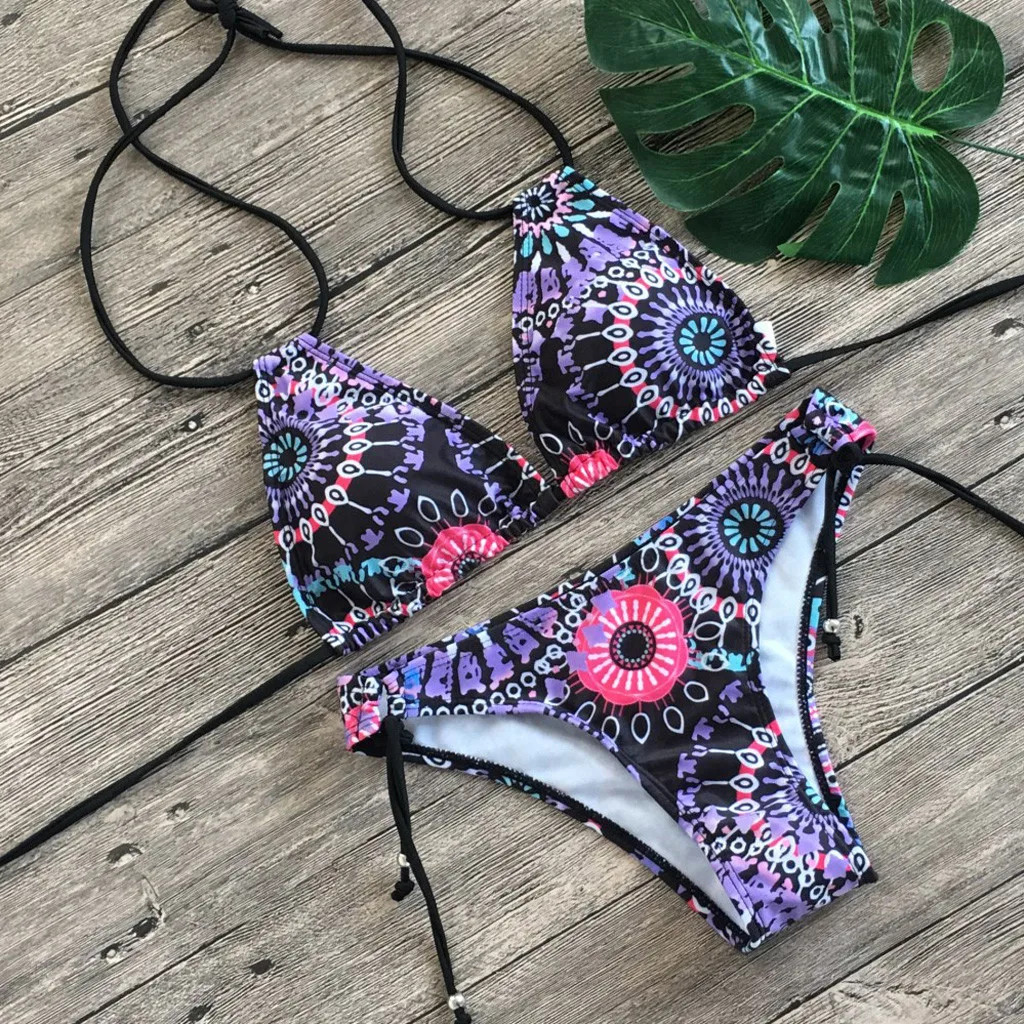 Женский купальник Леопардовый Гавайский принт пуш ап сексуальный бикини набор