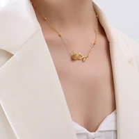yaonuan romantic three dimensional rose flower gold plated pendant necklace for women titanium steel clavicle chain jewelry gift