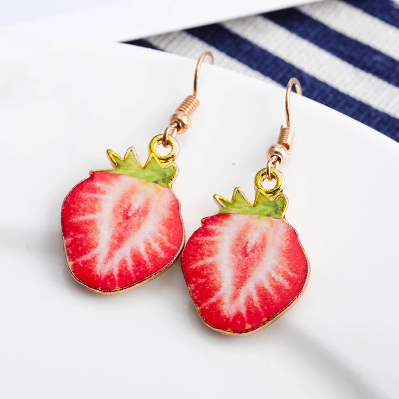 

2020 Korea New Cute Fruit Lady Earrings Strawberry Green Kiwi Grapefruit Watermelon Girl Fruit Earrings