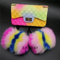 kidschildrens real fox fur slides girls fluffy furry slippers candy crossbody coin purse babys jelly shoulder bag shoes sets